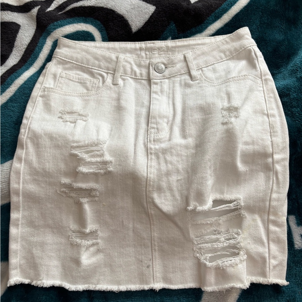 Stylish White Distressed Denim Skirt Rue 21